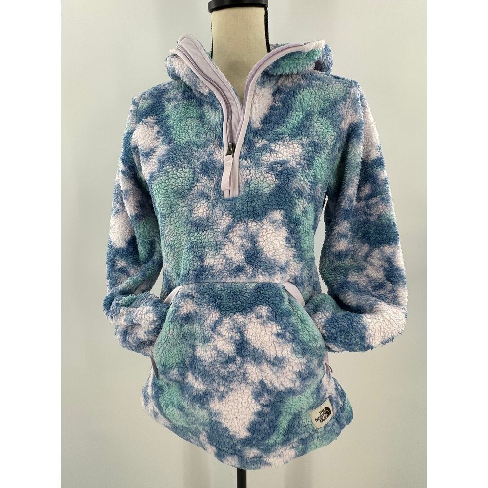 The North Face Womens Campshire Fleece Hoodie Jacket Purple Tie Dye Sherpa Small